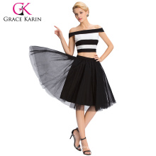 Grace Karin 2016 New Two Piece Knee Length Off Shoulder Black And White Chiffon Cheap Tulle Homecoming Party Dress GK000053-1